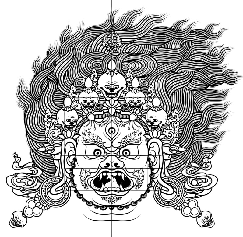 憤怒尊面孔白描線稿